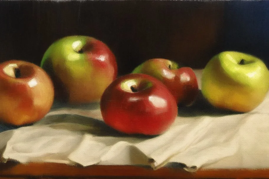 oil painting of apples on a table,style of William Turner