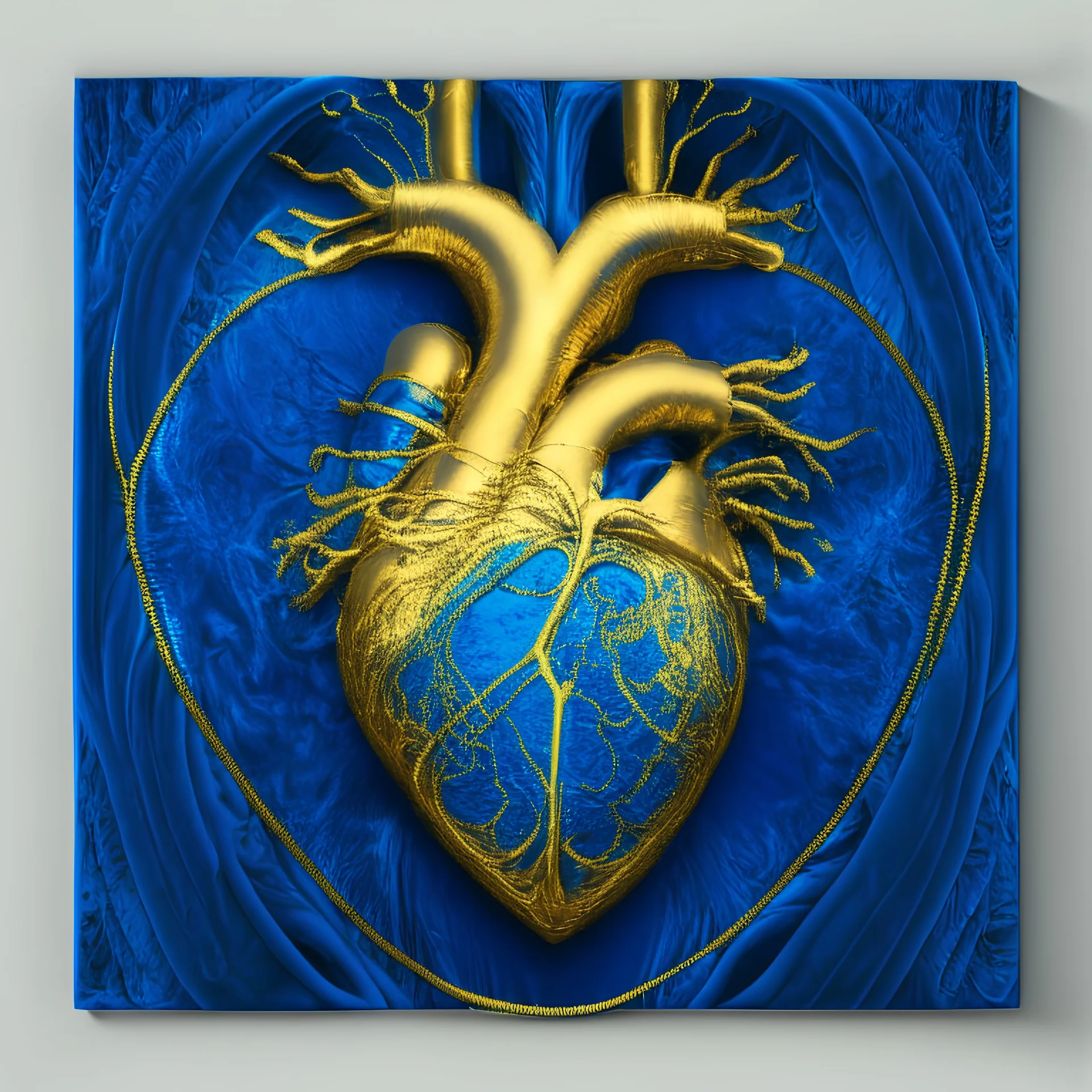 electric heart in blue and golden tapestry