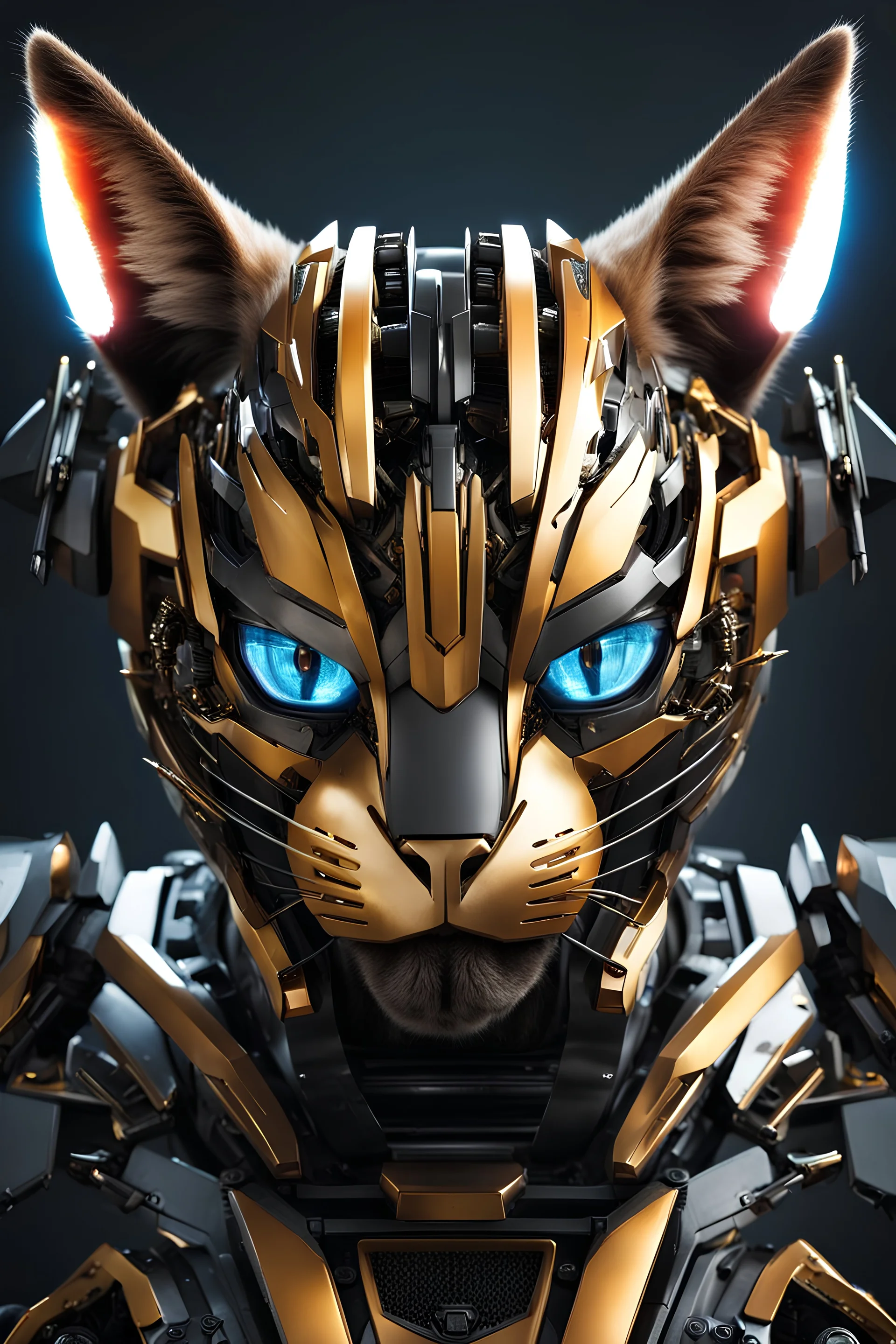 Cat in a robot transformer, super suit with spikes on his arms and shoulders, explode, hdr, (intricate details, hyperdetailed:1.16), piercing look, cinematic, intense, cinematic composition, cinematic lighting, color grading, focused, (dark background:1.1) by. Addie digi
