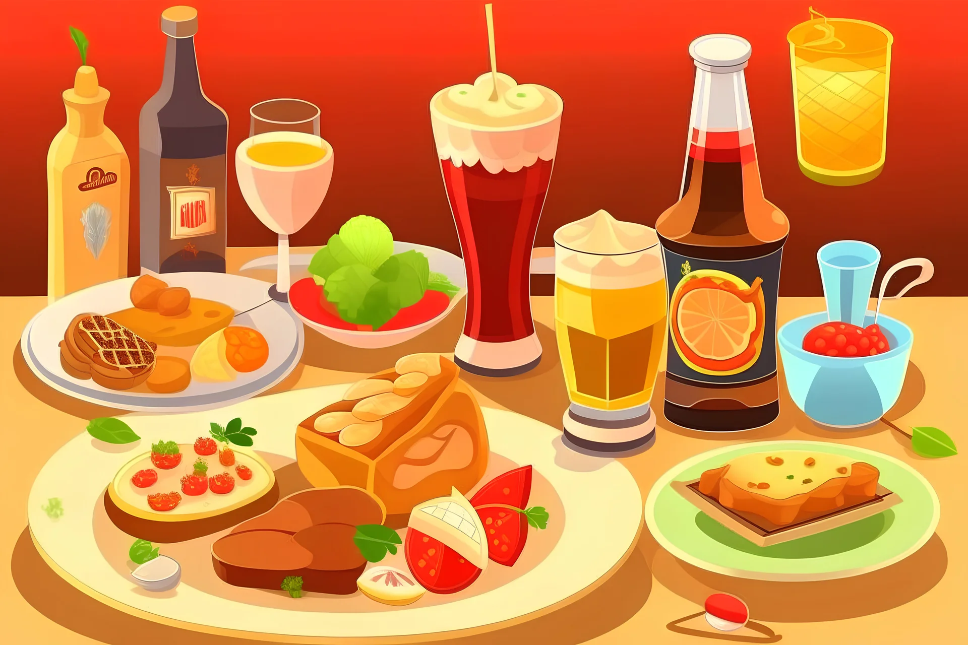 European Food and drinks animation style