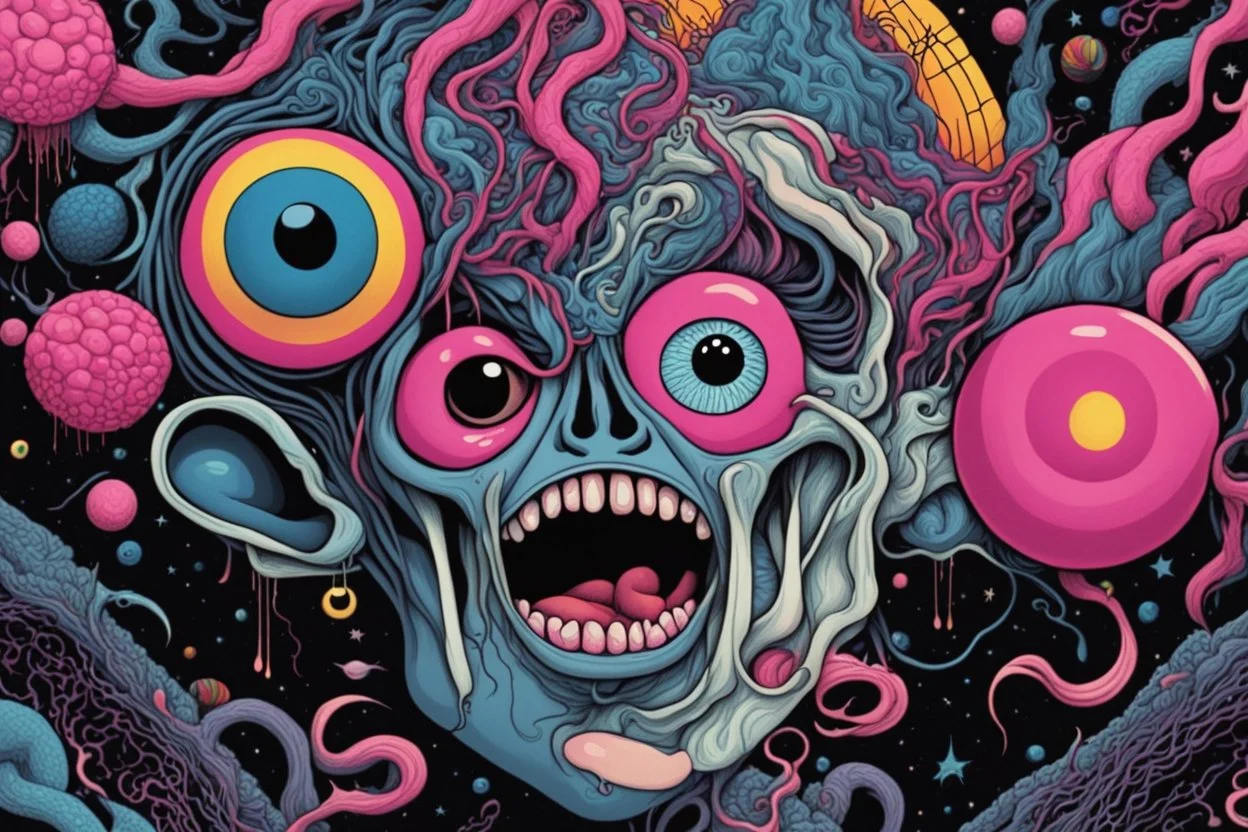 got to be crazy Raving and Drooling || horror surreal tribute to Pink Floyd, expansive, sharp focus, in the styles of Michael Deforge and Chris Dyer, intricate details, visceral textures