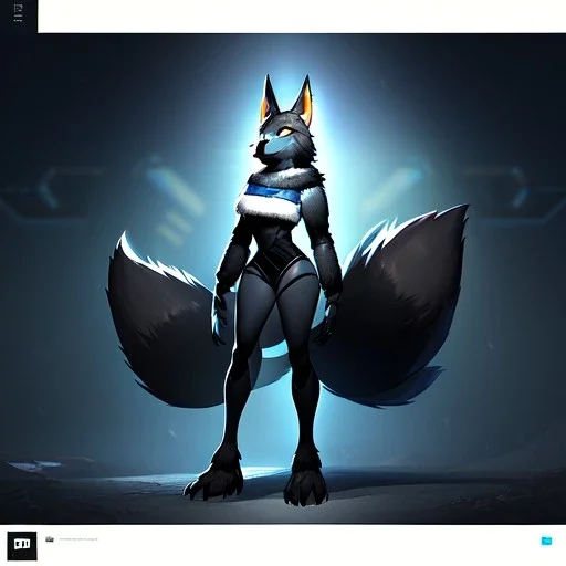 a fox fursona, darker colors, master quality, backlighting, soft lights, full body portrait, in frame, 8k, perfectly drawn face, well drawn, realistic, humanoid, furry, digitigrade legs, fur, female, anthropomorphic, skinny, cyberpunk