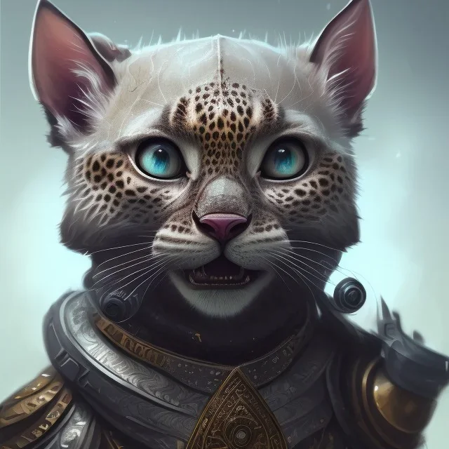 chibi, cute, adorable khajiit leopard aztec portrait, hyperdetailed, meticulous, 8k resolution, trending on artstation, by cedric peyravernay