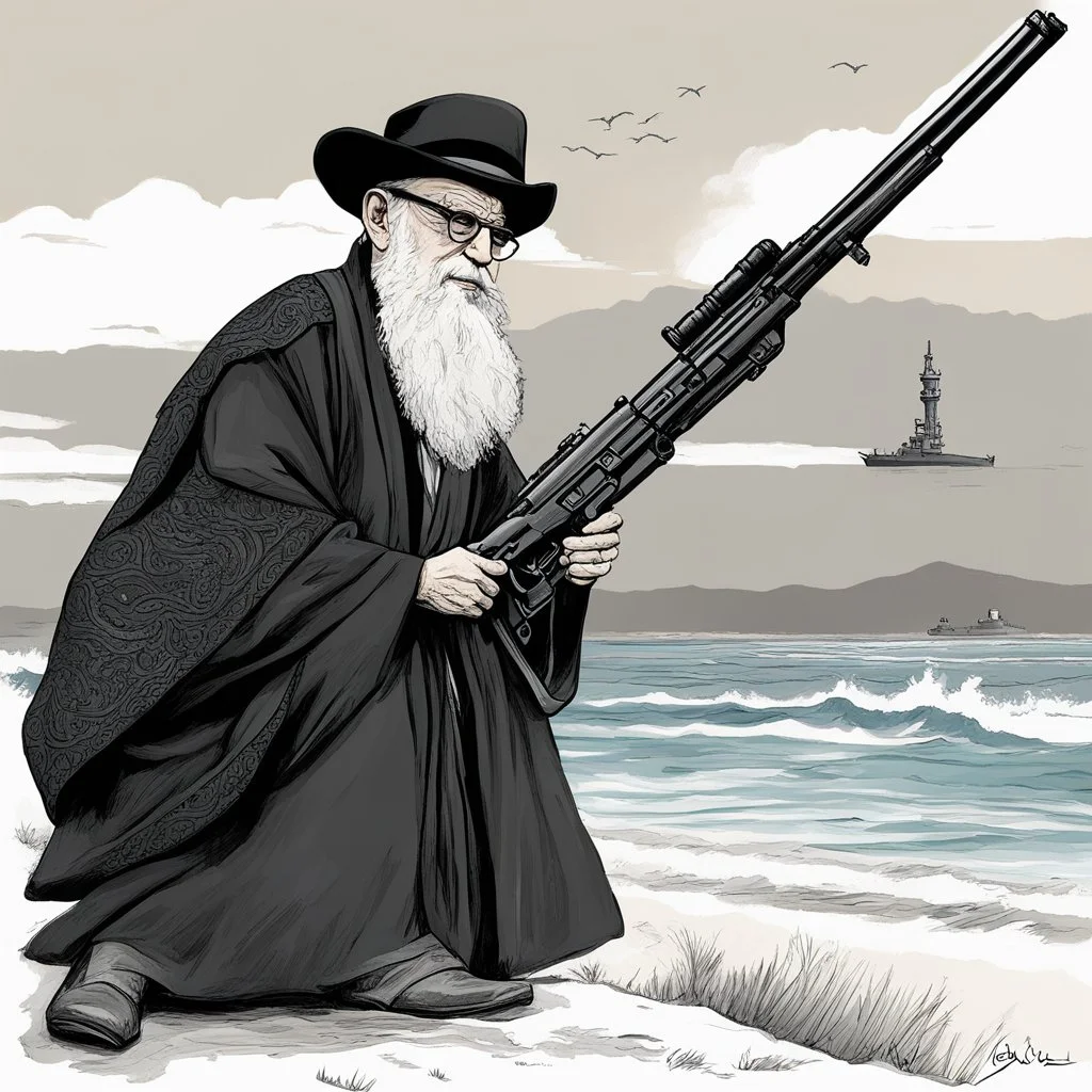 [illustration by Charles Bukowski] the Grand Ayatollah Ali Khamenei has the biggest gun over the strait of Ormuz (A Better Tomorrow, The Killer, Hard-Boiled) he takes it from under his robe