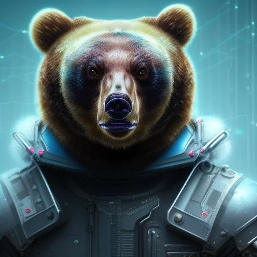 Cyberpunk Portrait of cyborg bear child with brown hair and with cute face, north pole snowy vibe , perfect composition, hyperrealistic, super detailed, 8k, high quality, trending art, trending on artstation, sharp focus, studio photo, intricate details, highly detailed, by greg rutkowski