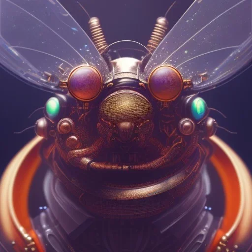 composition,portrait painting of a steampunk insect,steampunk center, ultra realistic, concept art, intricate details, eerie highly detailed, shiny, smooth, studio quality, octane render, Surrealism, Triadic colour scheme,glow-stick, ambient lighting,nightclub lighting, polaroid, 100mm, --ar 1:1 --v4