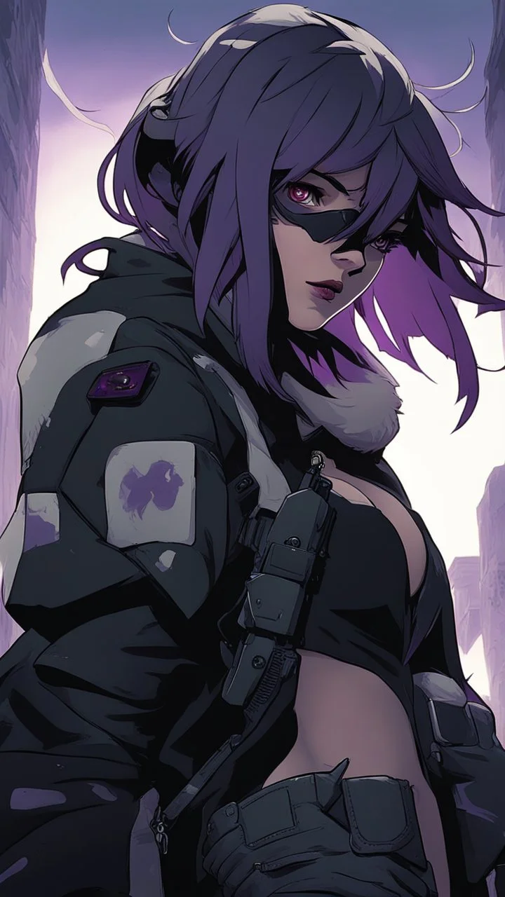 beyaz kısa saçlı mor gözlü insan olmayan bir karakter renk paleti değiştir silah doğrultmuş