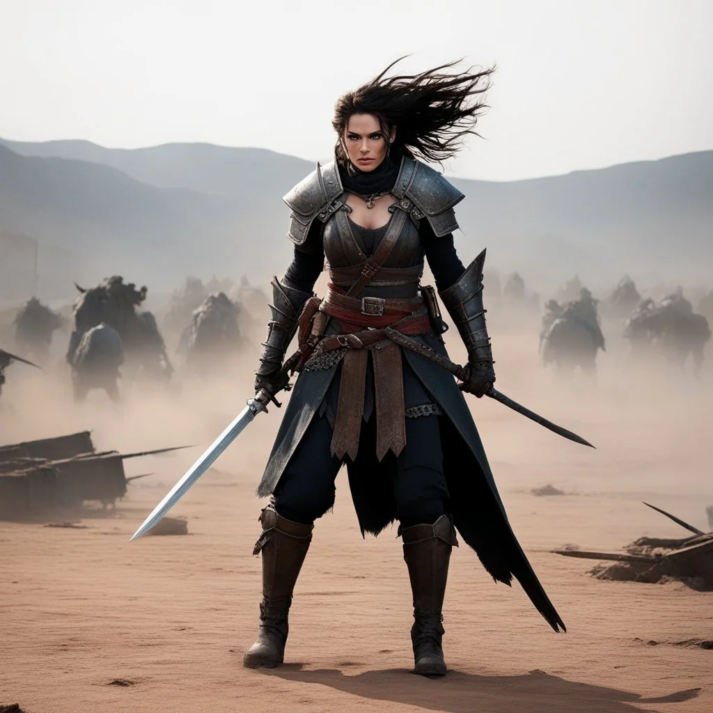 Yeah Somethin′ comin', I can feel it (yeah) , ready to fight, in dust, rust and blood, her body is covered with throwing daggers belts