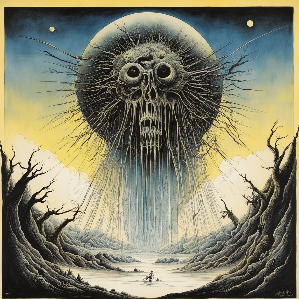 text "VOIVOD" Album cover for text "THE OUTER LIMITS", by Tomi Ungerer and Stephen Gammell, abstract surreal composition, technically perfect smooth, silkscreened mind-bending illustration, dramatic album art, muted colors,