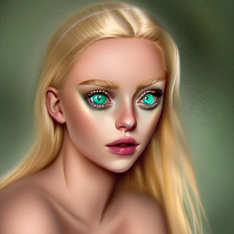 Portrait of beautiful blonde woman with green eyes