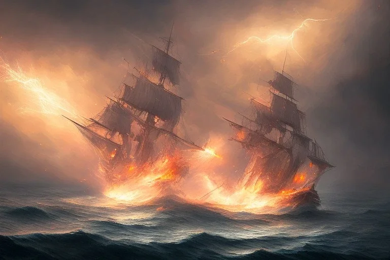 old ship fire lightning