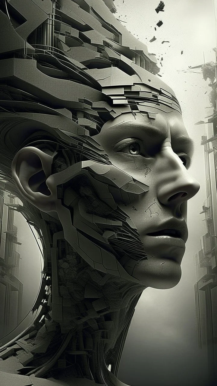/image, randomised, depicting illusion, the Impossible, nonsense, the immaterial, intangible, and futuristic. Be wildly random in producing totally new ideas and images. Show me the deep scars inflicted on my soul and mind. Epic, cinematic.