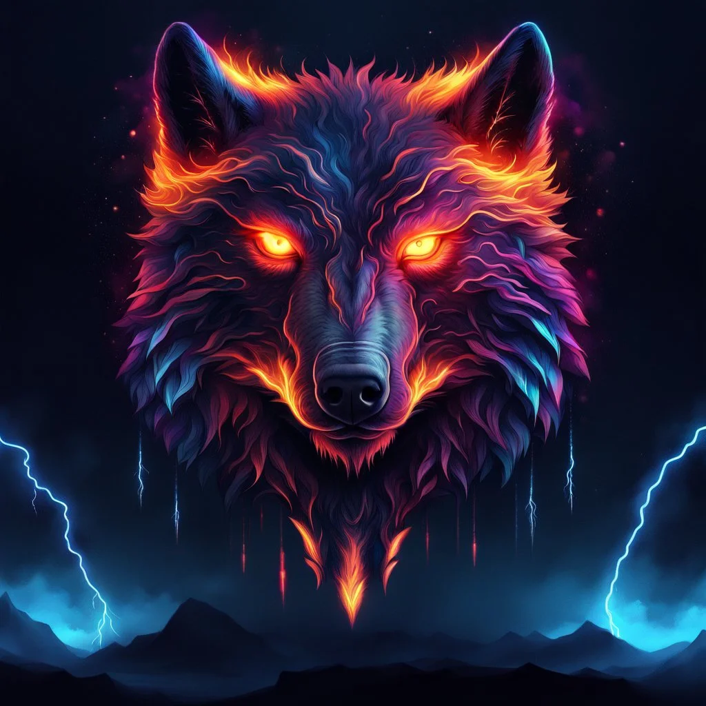 neon, abstract, amazing shadow and lightning, 4k, cinematic, glowing eyes, cosmic, face, dream, space, stars, amazing, art, glowing, fire, fantasy, crazy, ultimate, club, insane, digital painting, watercolor, wolves, bears, eagles, pagan, runes