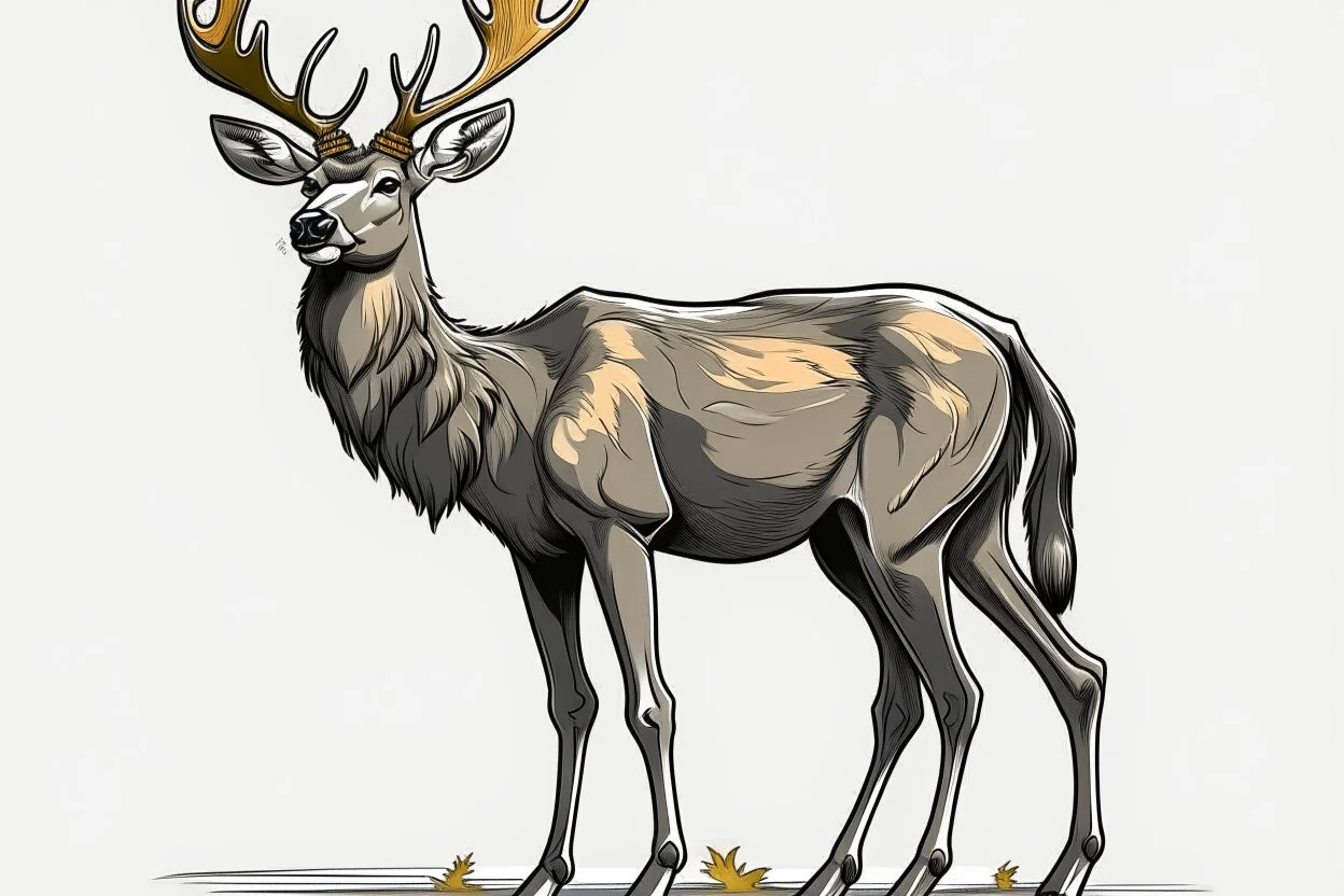 deer, full body, profile ,comic book, gray background,