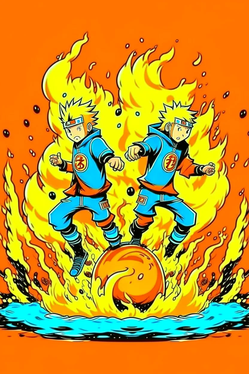 Naruto have fire and water and play foot ball