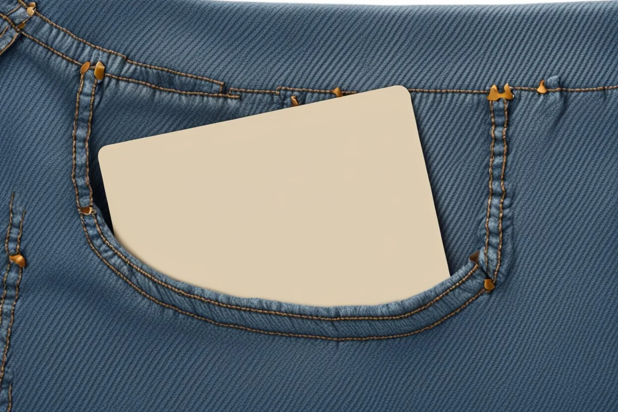 jean pocket with card coming out of pocket