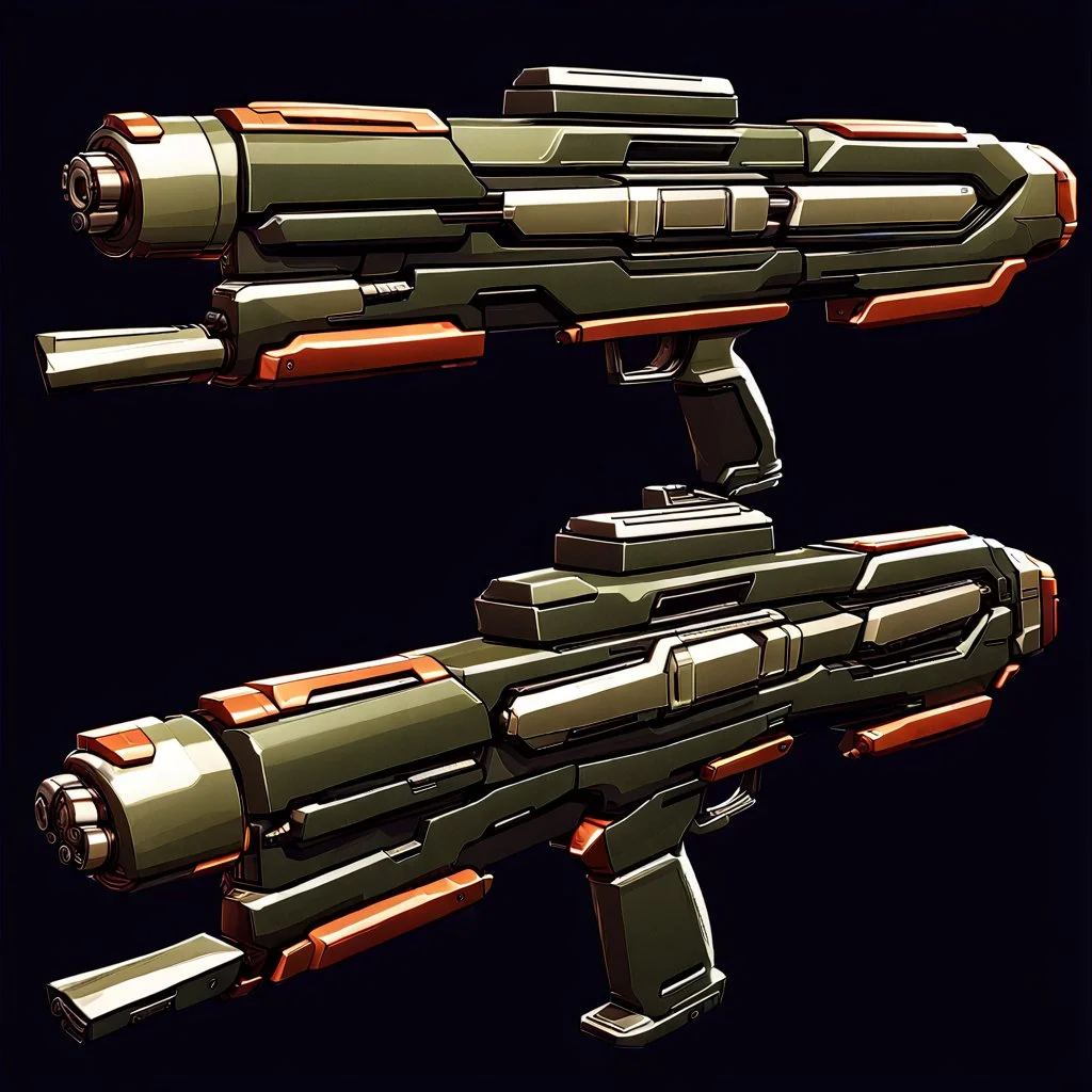 weapon for a videogame, sci-fi, ammo, futuristic, single, side-view