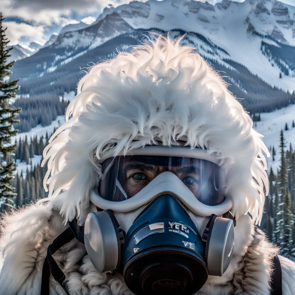 Yeti in an elastomeric respirator, Kananaskis Country