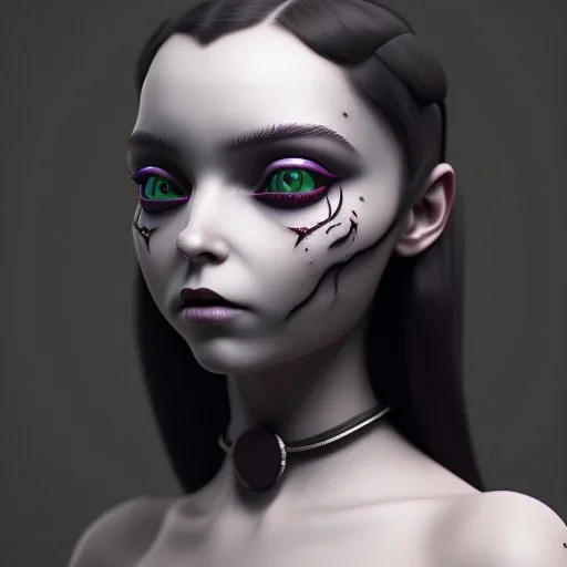 Wednesday Addams, Wednesday, soft goth lip, hyper detail, octane render, unreal engine 5, photorealistic, 8k resulation