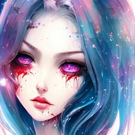 cry blood, girl cute, watercolor illustration,