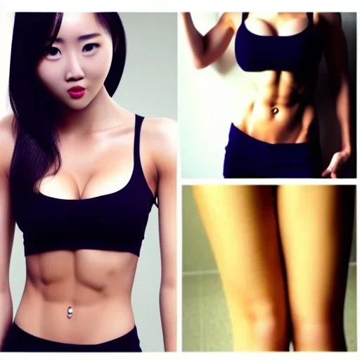 Beautiful woman, big bust, slim waist, 6-pack abs, trans