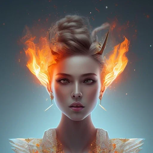 Origami, Portrait of a Lady on Fire, full body, hyper realistic, illustrated,