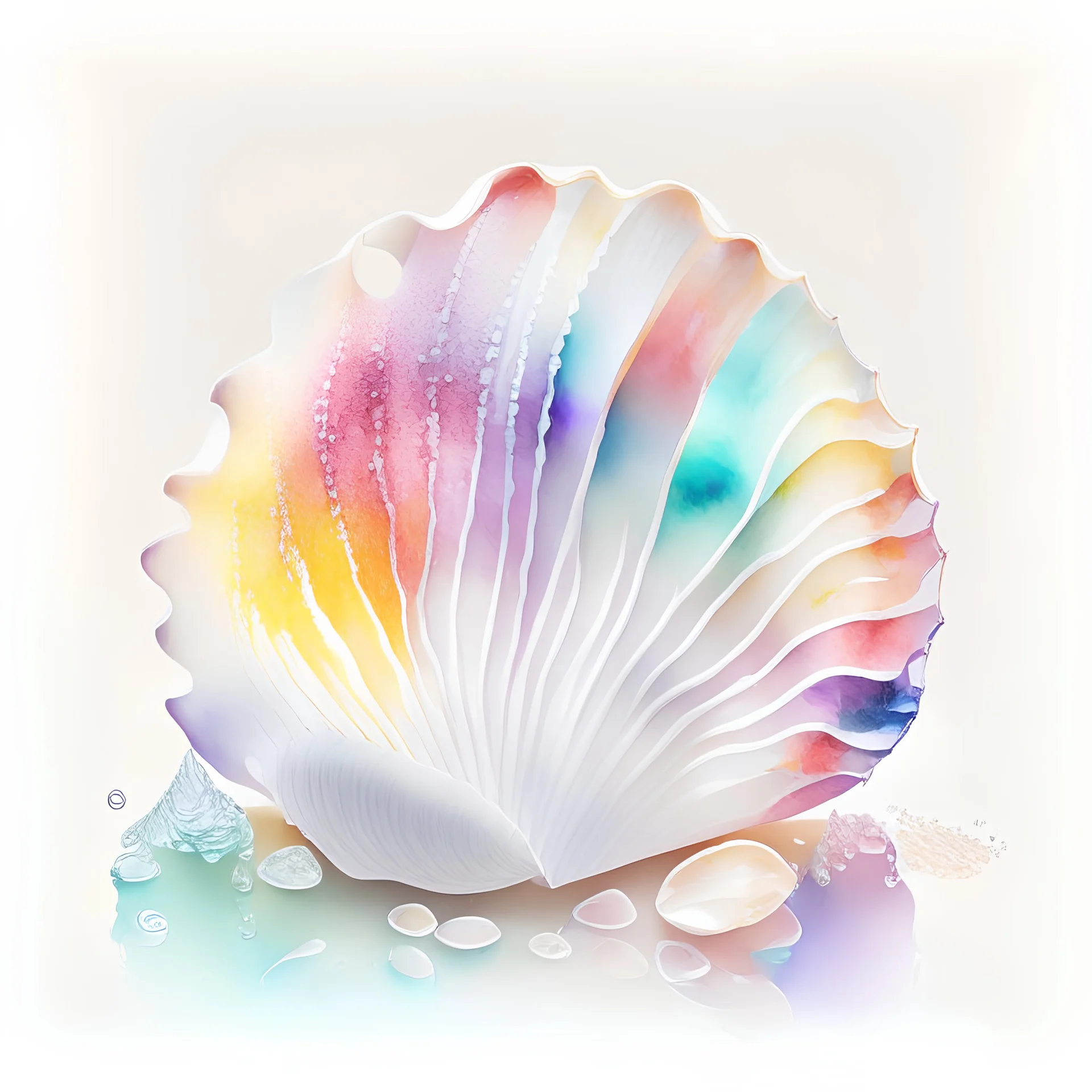 Vibrant Watercolor Sea shell Clip Art, realistic, white background, high definition, 8K, isolated white background, cinematic lighting effect, charming, bokeh, digital painting, soft lighting, , 4K resolution, isometric style, photorealistic rendering, highly detailed clean, vector image, photorealistic masterpiece, professional photography, simple space backdrop, flat white background