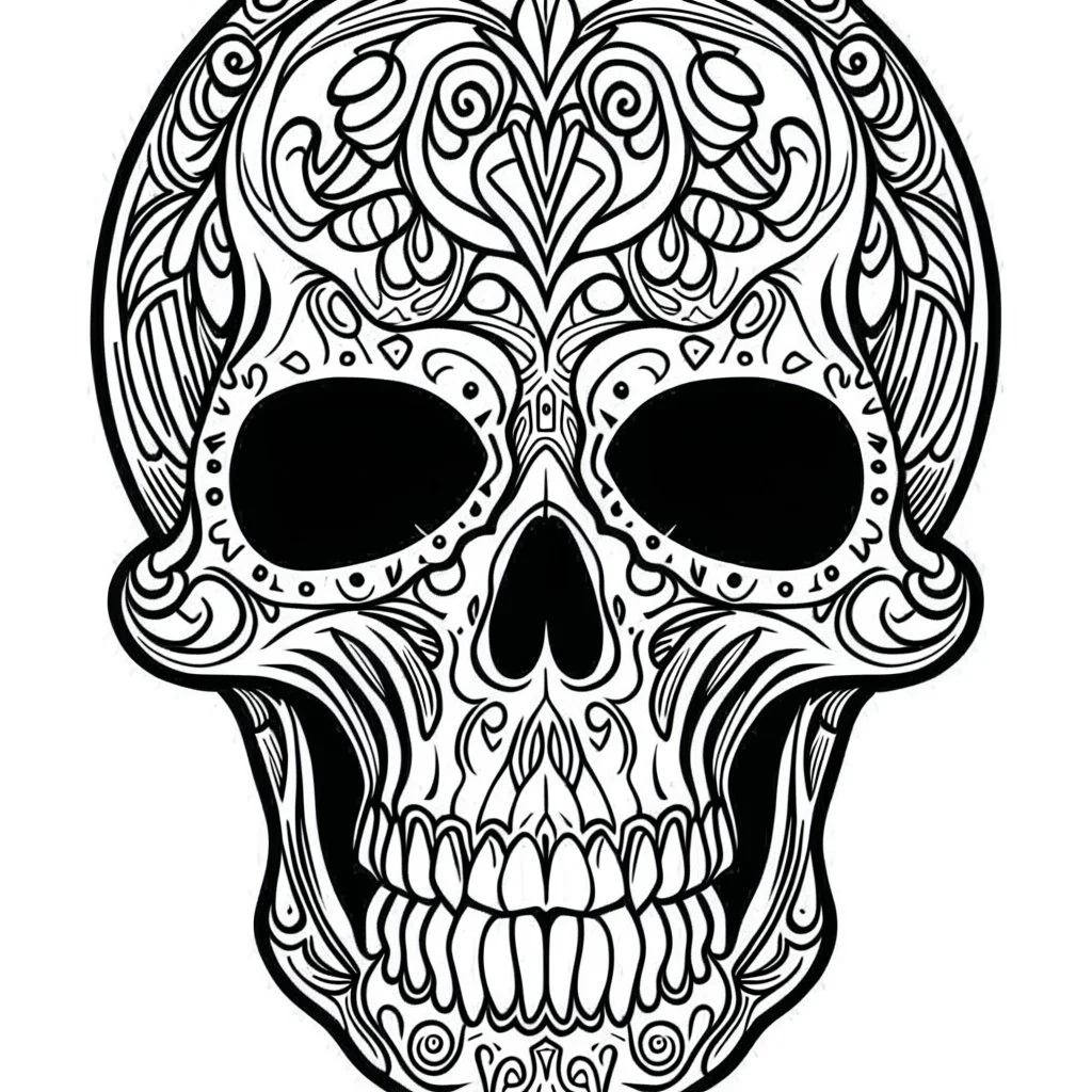 very simple Coloring page for beginers with skull, very Bold outlines and white background, not very detailed, without any patterns