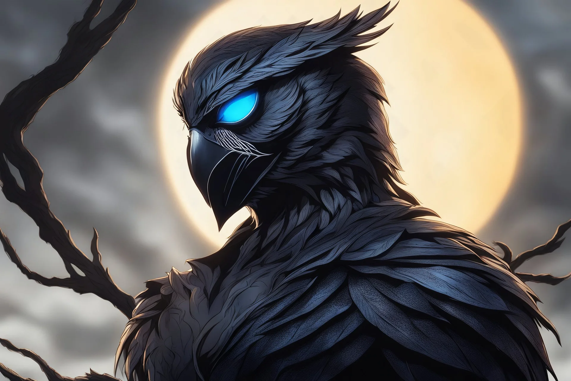 Symbiote in 8k solo leveling shadow drawing, owl barn, blue lights, sky , intricate details, highly detailed, high details, detailed portrait, masterpiece,ultra detailed, ultra quality