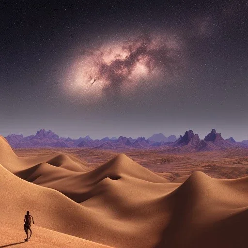 desert, great mountains, night sky, landscape, high detailed, hyperrealisme, sharp focus