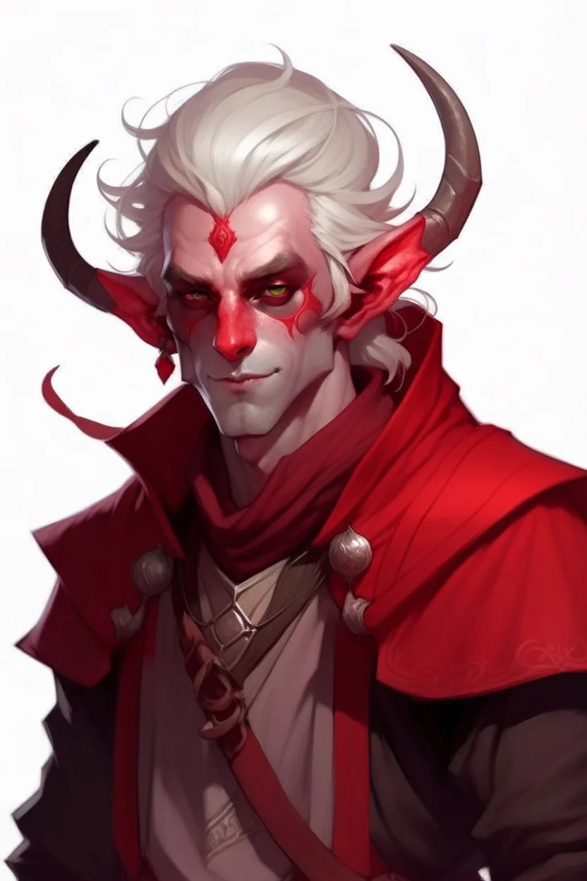 lowborn rogue male red tiefling white hair white eyes dnd