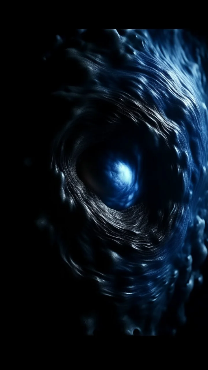 Intense cold dark blue Hole explosion in deep space. Hole apocalypse wipes out Universe. Cold blue cloudy hole collision explodes in outer space.a shape of devilish face with hood in the hole ,Epic galaxy with growing black hole. Cinematic interstellar