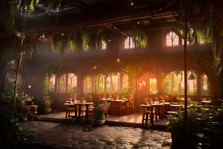 Immersive​ fantasy elven cafe with beautiful flower