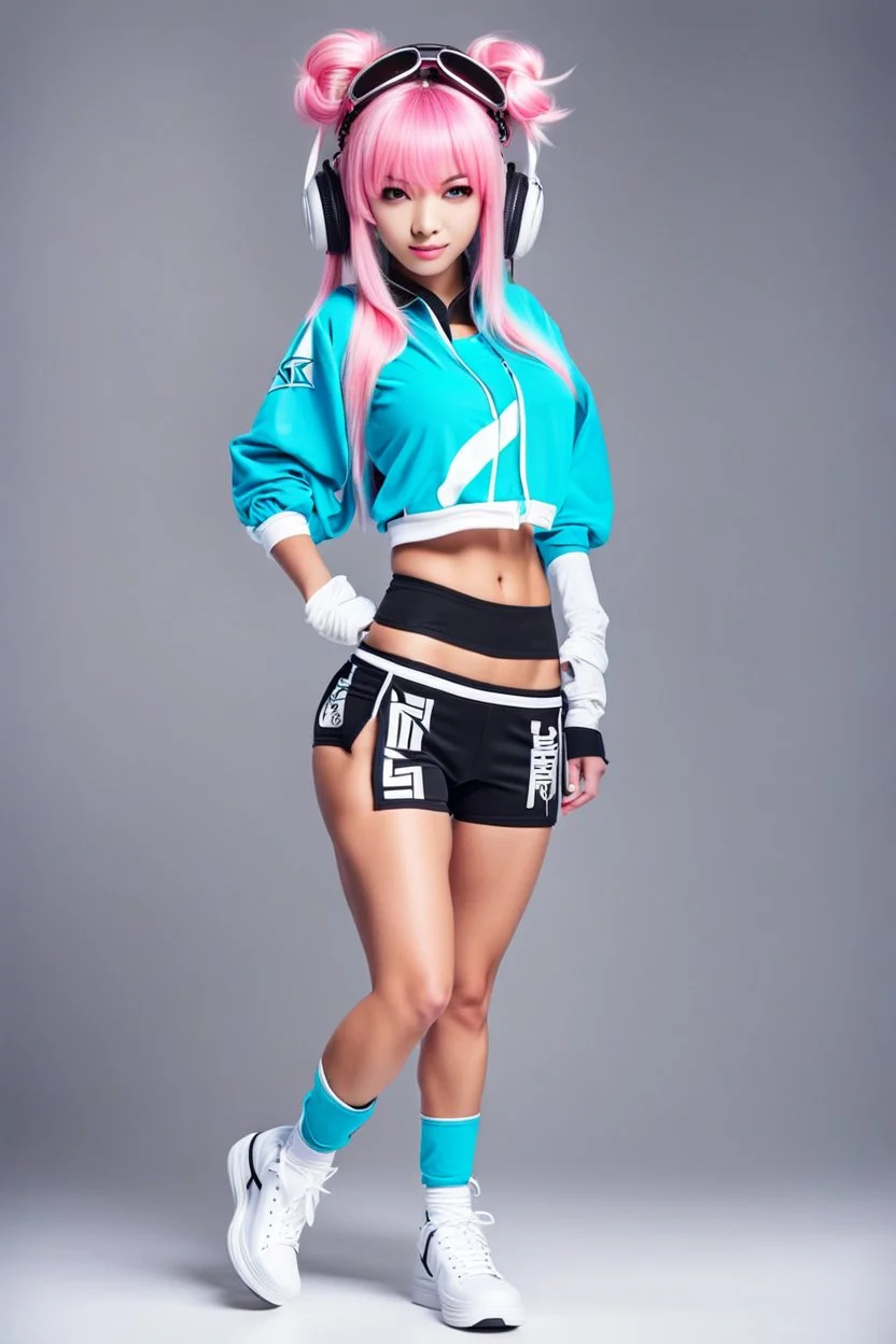 a cute full body shot of anime adult lady wearing hip hop dance clothes standing