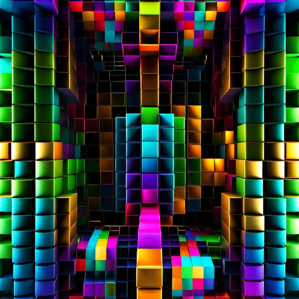 a mandelbox 3d fractal made of metallic random color cubes a pertty artistc background