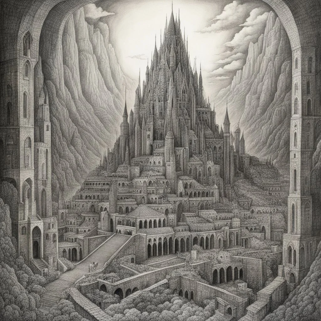 drawing by artist Otto Rapp: souvenirs of Minas Tirith