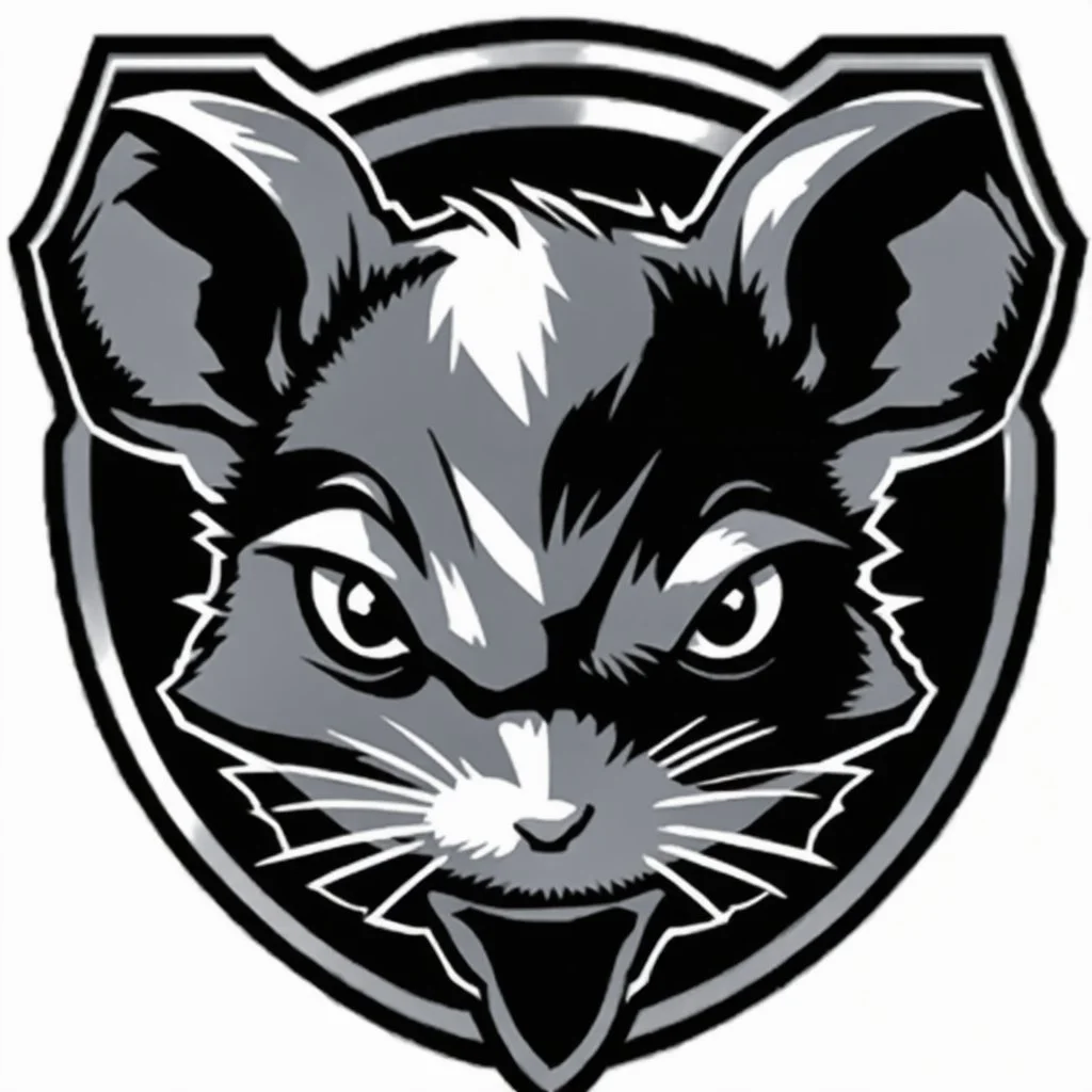 Rat face logo on a shield shape