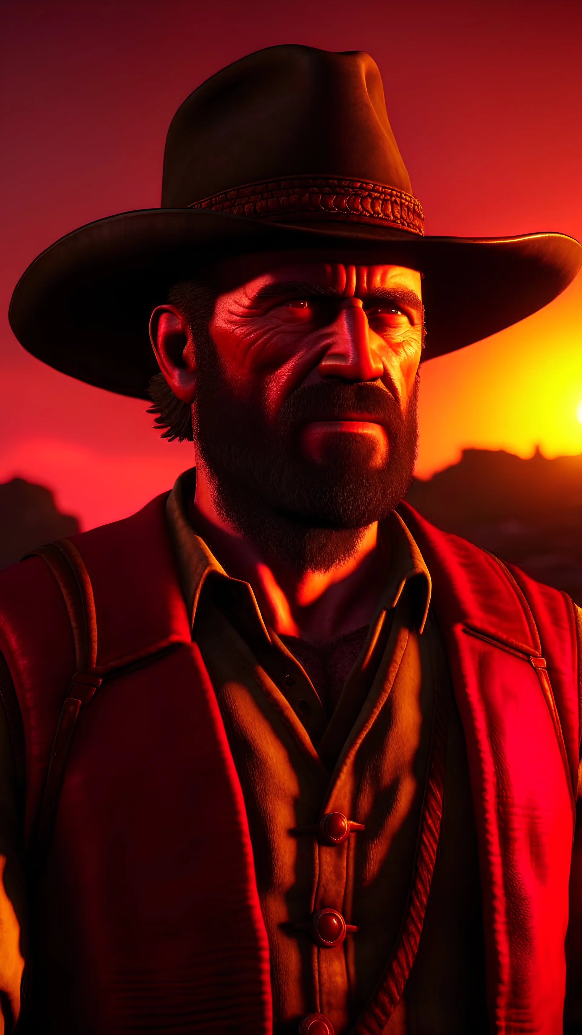 Arthur morgan sittong on sunset