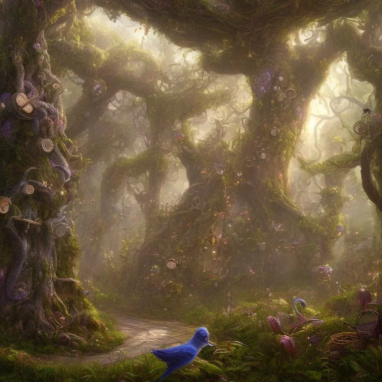 10. Create an image of a whimsical and magical forest with talking animals and hidden paths