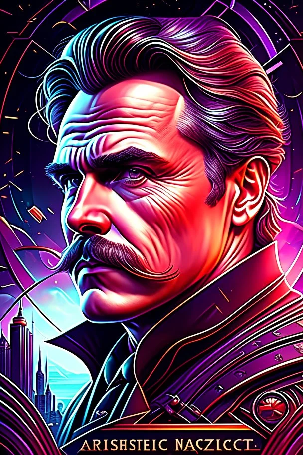 Best quality, masterpiece, ultra high definition,Futuristic, cyberpunk, Friedrich Nietzsche,Comic style
