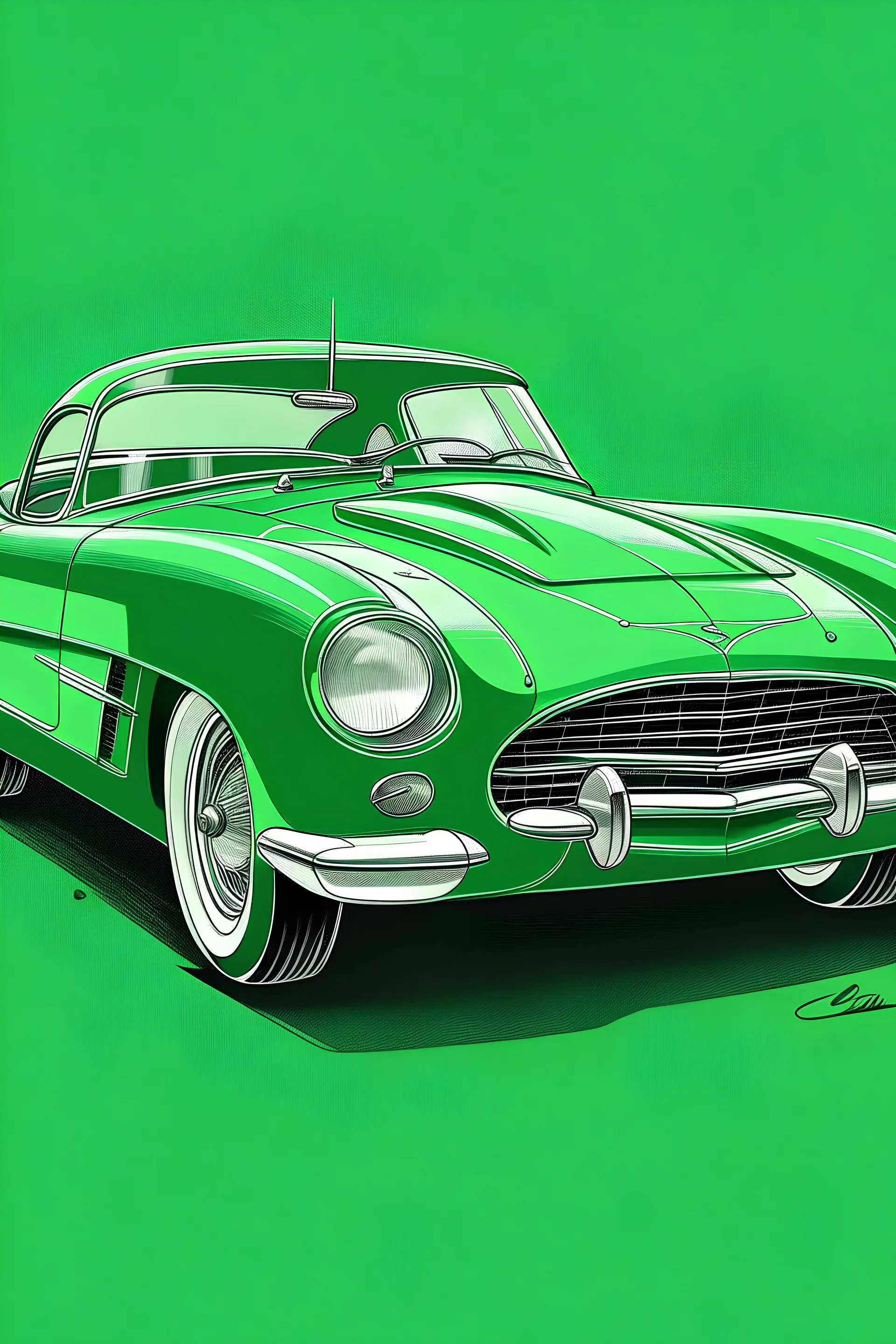 dessine une voiture verte des années 1950 sportive