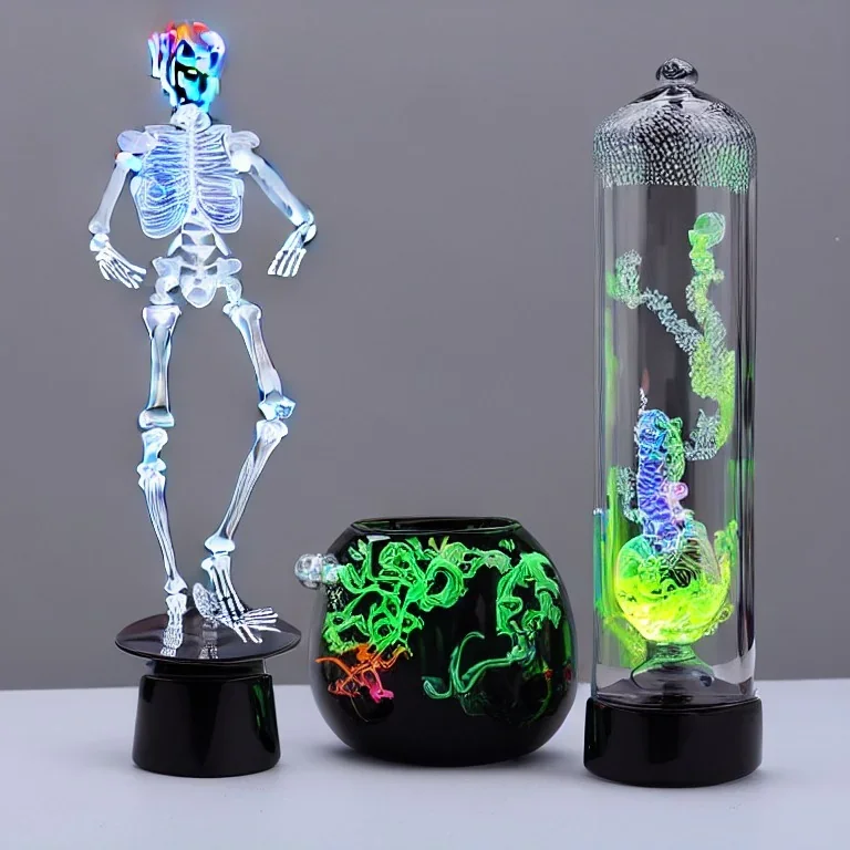 Futuristic Neon crystal skeleton samurai smoke glass fire water