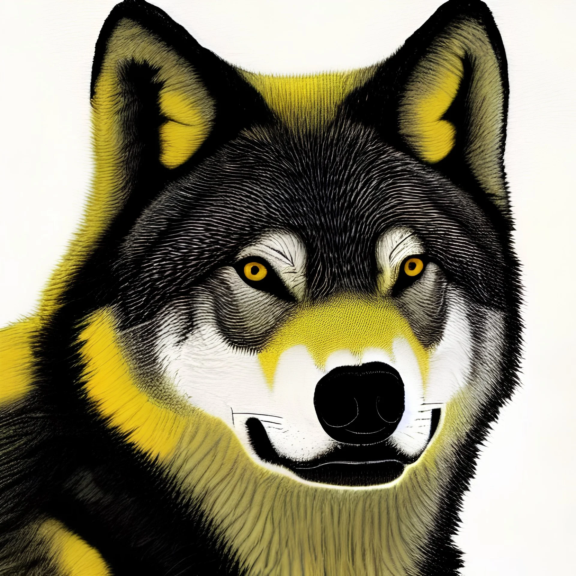 Black red and yellow wolf