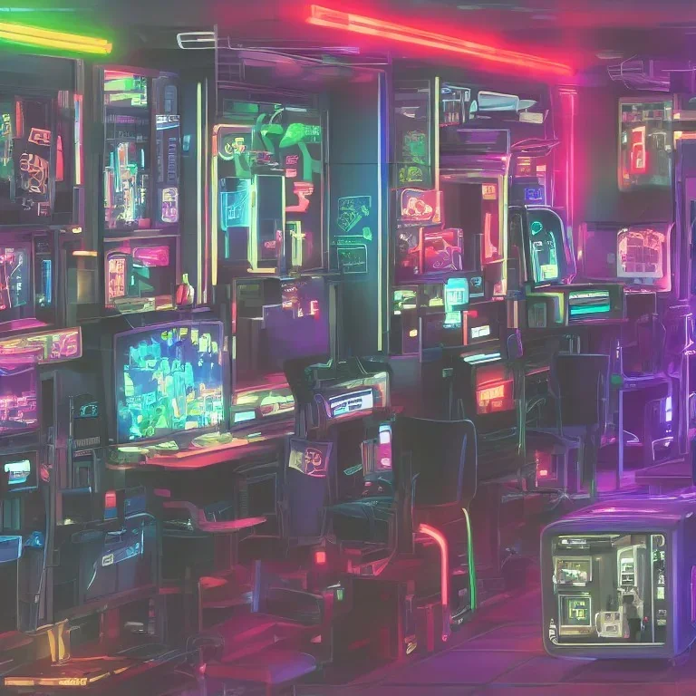 quarto de jogos, homem no computador, cyberpunk