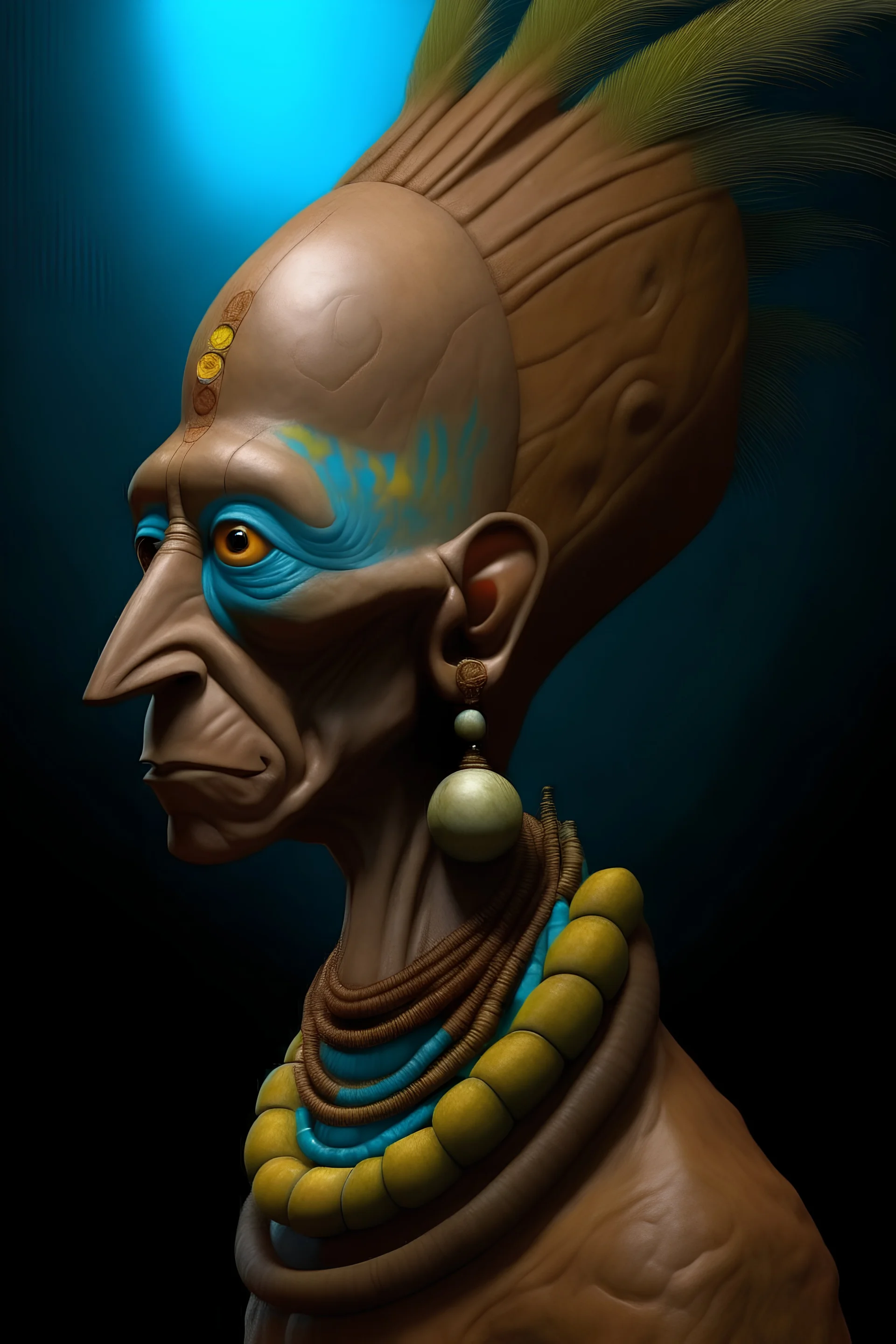 giant tall long elongated head with large alien eyes, thick lips, prince anunaki ancient god wisdom African with long head in the garden of eden, , rain forest, hero, all seeing eye, owl, Well Endowed, Space suite, Full Body Shot, F size, healthy, Full Lips, Hyper Detailed Face, Photorealistic, Intricately Detailed, Oil Painting, Heavy Strokes, By Jean Baptiste Monge, By Karol Bak, By Carne Griffiths, Masterpiece, Unreal Engine 3D; Symbolism, Colourful, Polished, Complex; UHD