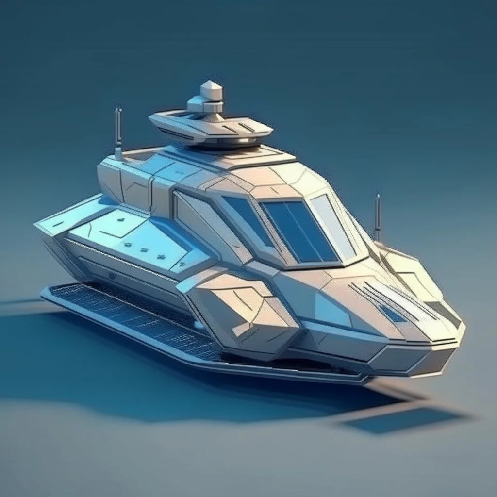 lowpoly shiny metallic spaceship snowmobile