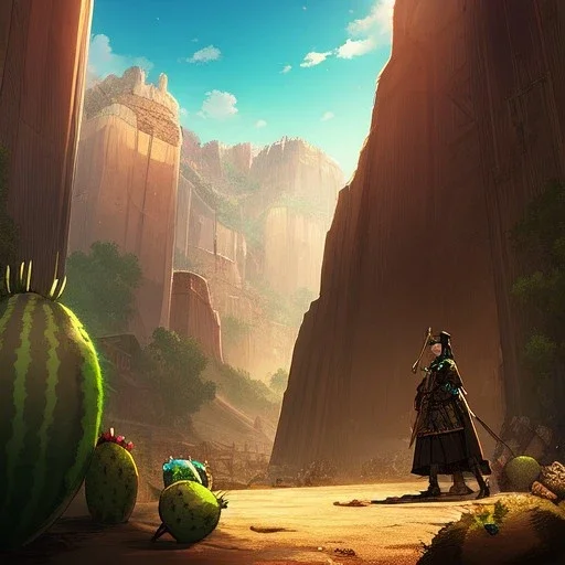 anime real life like cactus in the desert in arizona, grand canyon,anime