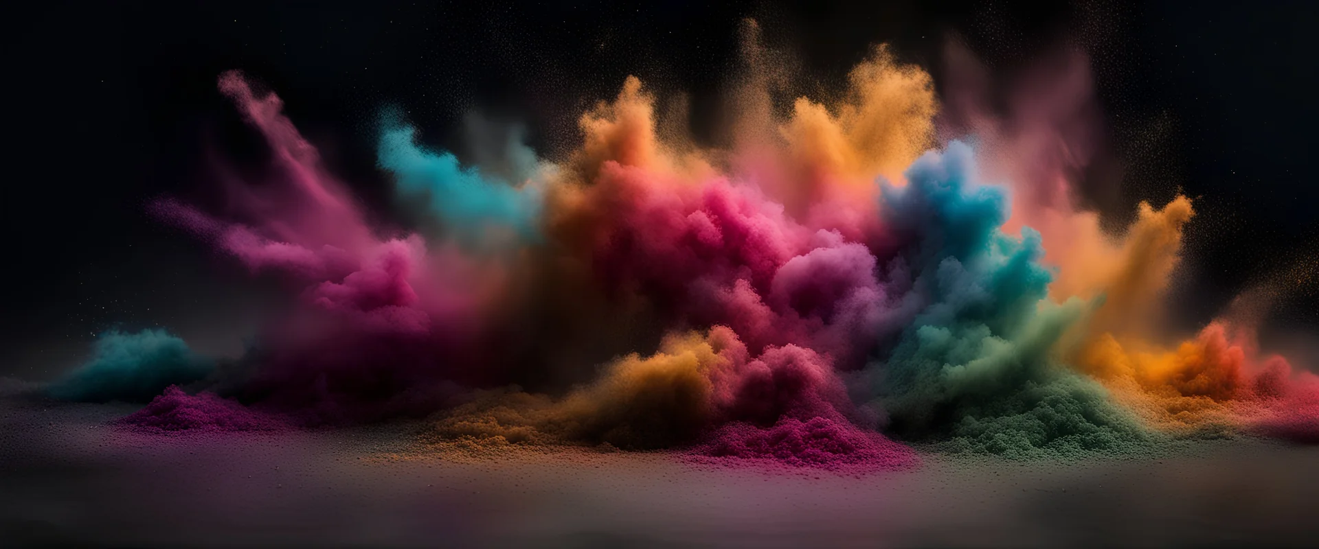 Exploding colours of dust and powder on a dark background