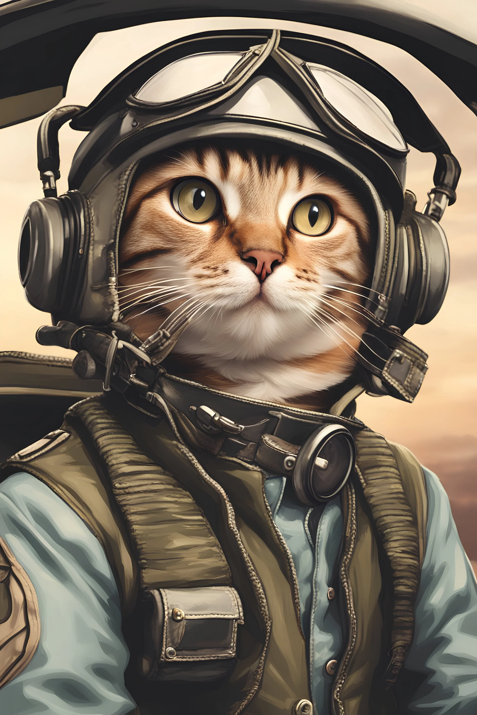 cat as a pilot in airplane