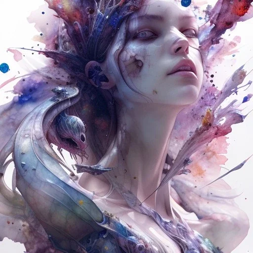 leaning pose, insects, nest, multiple eyes everywhere, watercolor illustration by <agnes cecile> <Yoji Shinkawa>,